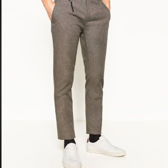 Zara Man Size 34 Work Outfit Trousers Brown Tweed Skinny Leg Casual Dressy Trend - Picture 1 of 10